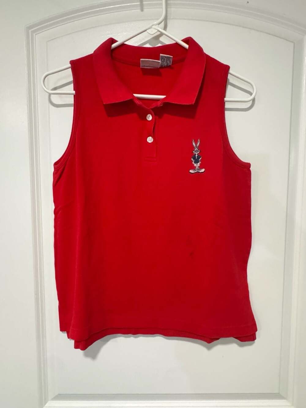 Vintage Looney Tunes Bugs Bunny Red Sleeveless Polo Shirt Women’s Large
